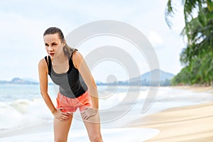 Sports, Fitness. Fit Woman Taking Break After Running. Workout,