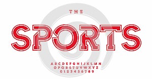 Sports font, slab serif letters and numbers with outline, old-school versatile font for college university sport team t