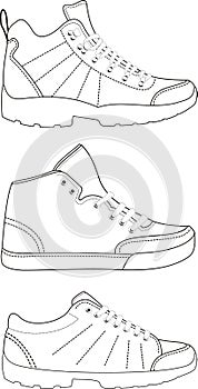 Sports footwear vector contours