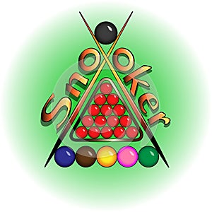 Balls for snooker are on green table logo