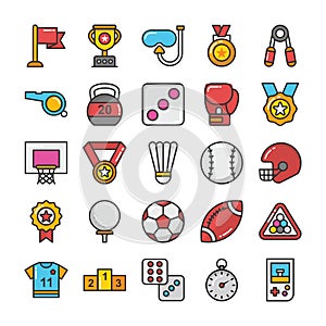 Sports and Games Flat Vector Icons Set 2