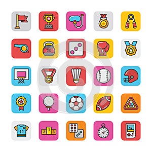 Sports and Games Flat Vector Icons Set 2