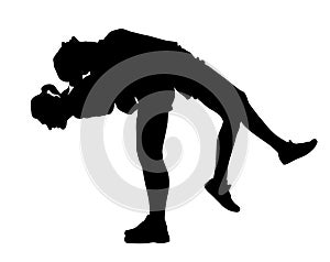 Sports girls worming up and stretching hers body at the gym, silhouette.