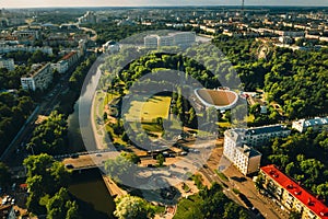 Sports ground and sports complex in the city`s Gorky Park in Minsk.Soccer field and hockey complex in the city of Minsk.Belarus