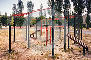 Sports ground view, sports lifestyle concept. Playground near the school