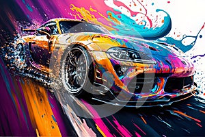 Sports gtr car colorburst abstract background acryl painting. Generative ai