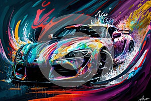 Sports gtr car colorful colorburst abstract background acryl painting. Generative ai