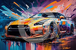 Sports gtr car colorful colorburst abstract background acryl painting. Generative ai