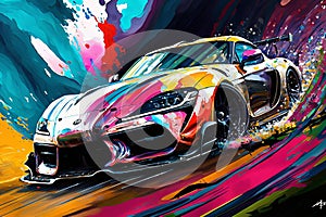 Sports gtr car colorful colorburst abstract background acryl painting. Generative ai photo