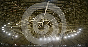 Sports gym architecture on game night, showing the ceiling with iron and steel structures, Brazil, South America