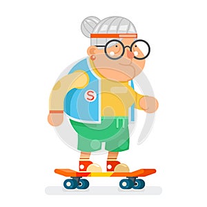 Sports Healthy Granny Active Lifestyle Age Skating Old Lady Character Cartoon Flat Design Vector illustration