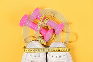 Sports and healthy lifestyle concept. Centimeter in yellow color