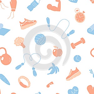 Sports and healthy lifestyle seamless pattern