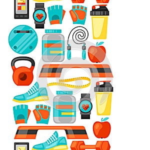 Sports and healthy lifestyle seamless pattern with