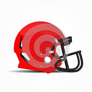 Sports helmet for American football. Red and Black Mask to protect the face in the game. Flat illustration EPS 10