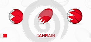 Sports icons for football, rugby and basketball with the flag of Bahrain