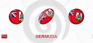 Sports icons for football, rugby and basketball with the flag of Bermuda