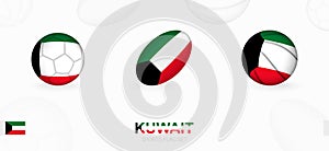 Sports icons for football, rugby and basketball with the flag of Kuwait