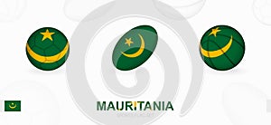 Sports icons for football, rugby and basketball with the flag of Mauritania