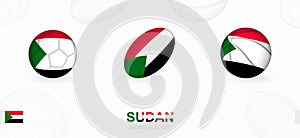 Sports icons for football, rugby and basketball with the flag of Sudan