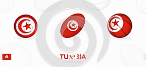 Sports icons for football, rugby and basketball with the flag of Tunisia