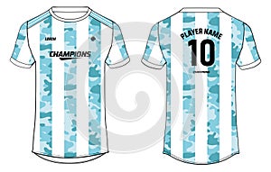 Sports jersey t shirt design concept vector template, Argentina football jersey concept with front and back view for Cricket,