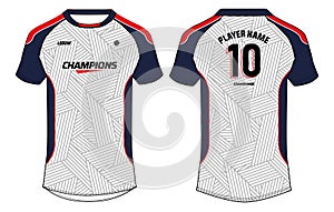 Sports jersey t shirt design concept vector template, Raglan Round neck tees football jersey concept with front and back view for
