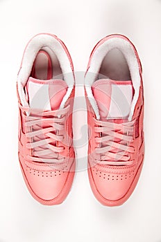 Sports leather sneakers. Free style. Classic. Fashion. Pink