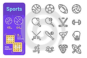 Sports line icons set