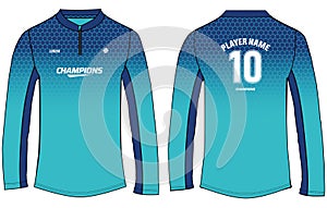 Sports Long Sleeved t-shirt jersey design vector template, sports jersey concept with front and back view for Soccer, football and