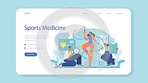 Sports medicine web banner or landing page. Doctor helping