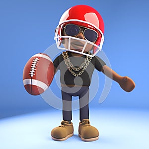Sports minded black hiphop rapper wearing American football helmet, 3d illustration photo