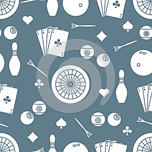 Sports pattern. Darts, billiards, bowling, cards