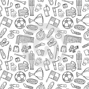 Sports Pattern With Soccer/Football Symbols in Hand Draw Style.
