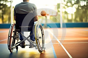 Sports for people with disabilities. A man in a wheelchair plays basketball