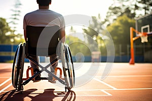 Sports for people with disabilities. A man in a wheelchair plays basketball