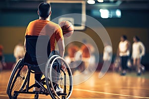 Sports for people with disabilities. A man in a wheelchair plays basketball