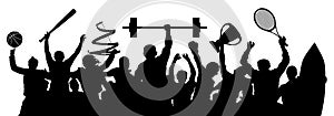 Sports people set. Crowd of athletes. Sportsman Players. Silhouette vector illustration