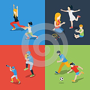 Sports play parenting family flat 3d isometric vector