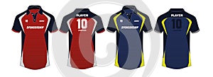 Sports POLO t-shirt jersey design template, mock up uniform kit with front and back in two color options for soccer and cricket