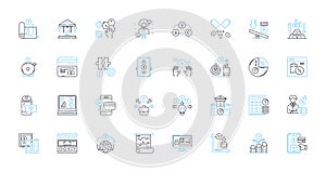 Sports Psychology linear icons set. Motivation, Focus, Confidence, Visualization, Mindset, Performance, Anxiety line