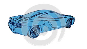 Sportovní  závod auto  trojrozměrný obraz vytvořený pomocí počítačového modelu návrh malby pero inkoust styl. 