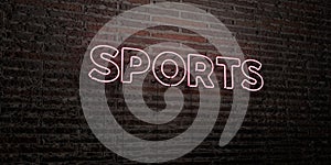 SPORTS -Realistic Neon Sign on Brick Wall background - 3D rendered royalty free stock image