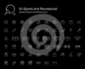 Sports and Recreational Pixel Perfect Line Icons for Black Background