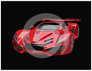 Sports Red Car on black background vector illustration. Sporty car vector icon. Red Racing car Front View.