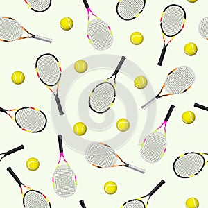 Sports seamless pattern with tennis icons of racket and ball