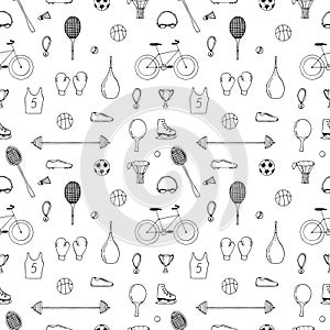 Sports seamless pattern, vector illustration, hand drawing