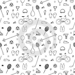 Sports seamless pattern vector illustration, hand drawing doodles