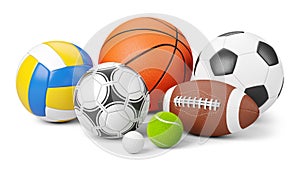 Sports shop logo. Group of balls the team games isolated on white background