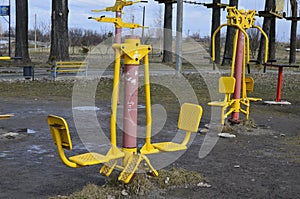 Sports simulators on an open territory in a city park photo